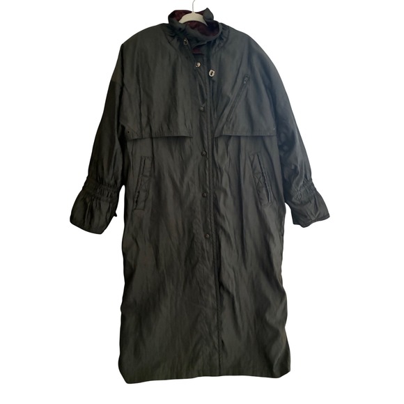 fleet street Jackets & Blazers - VTG Fleet Street Womens Long Trench Coat Gray Thermolite Paisley Lined Size 10